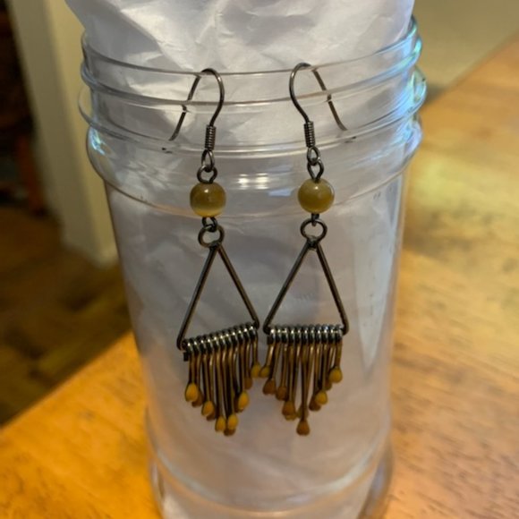 Jewelry - Black Metal Triangular  earrings with beads